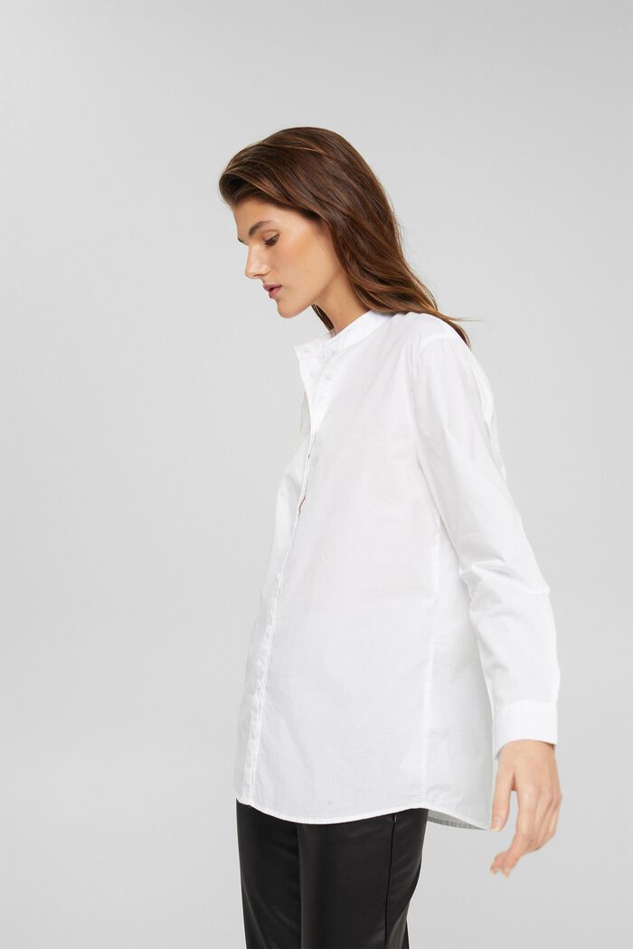 Blusa camisera con cuello mao, algodón ecológico, WHITE, detail image number 5