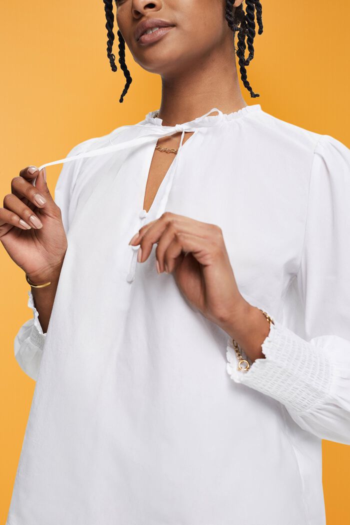 Blusa de algodón con lazada, WHITE, detail image number 2