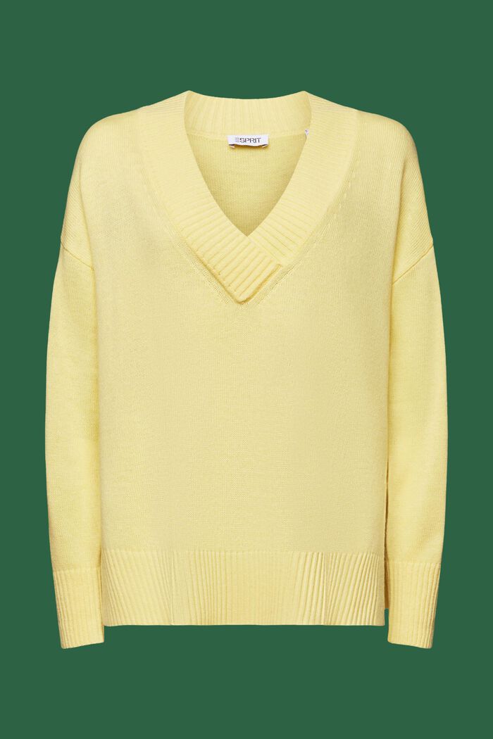 Jersey con cuello en pico en mezcla de lana y cachemira, LIME YELLOW, detail image number 5
