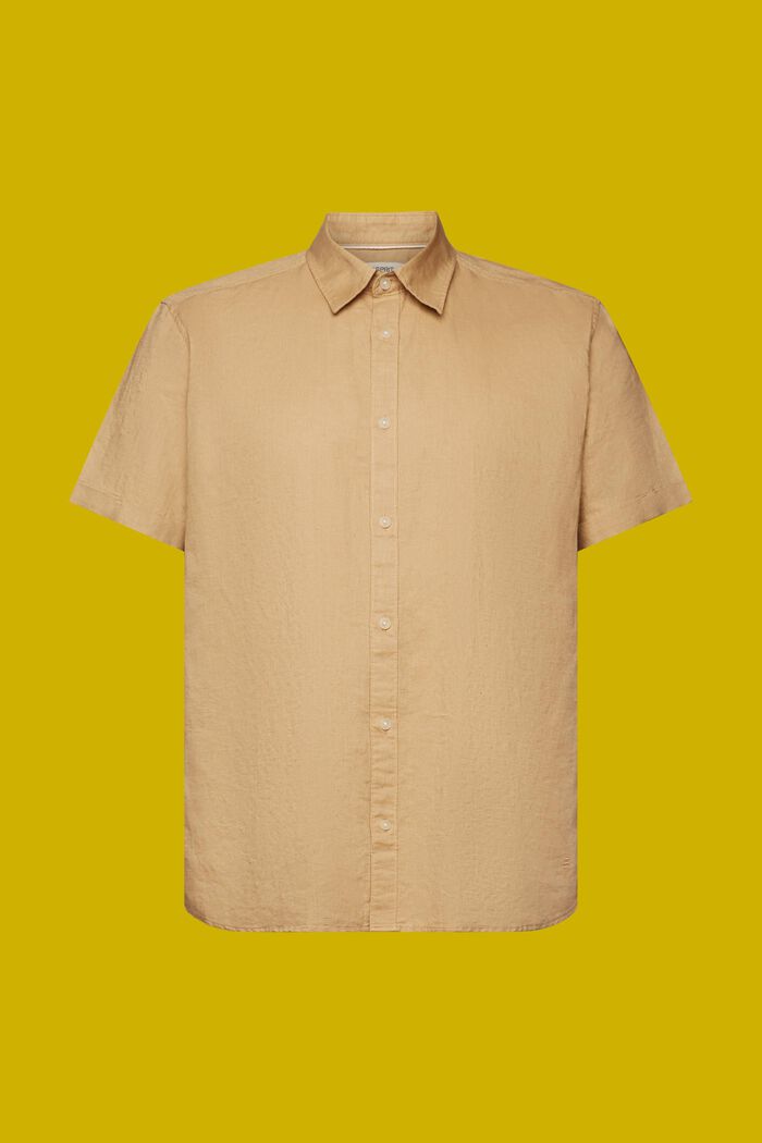 Camisa de manga corta confeccionada en una mezcla de lino y algodón, BEIGE, detail image number 6