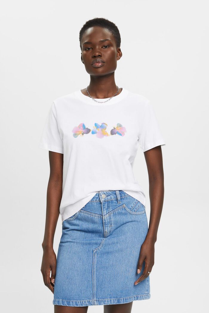 Camiseta de algodón con estampado floral, WHITE, detail image number 0
