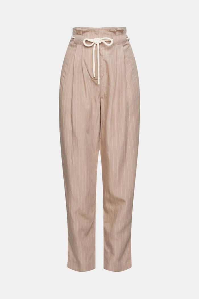 Con lino: pantalón con cintura paper bag, LIGHT TAUPE, detail image number 6