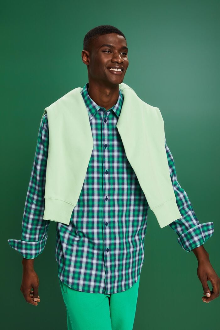 Camisa de franela de algodón con diseño a cuadros, NAVY, detail image number 1