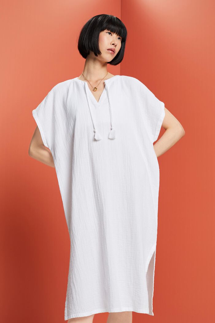 Vestido playero estilo túnica, 100% algodón, WHITE, detail image number 0