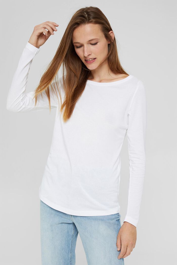 Pack de dos camisetas de manga larga en mezcla de algodón ecológico, WHITE, overview