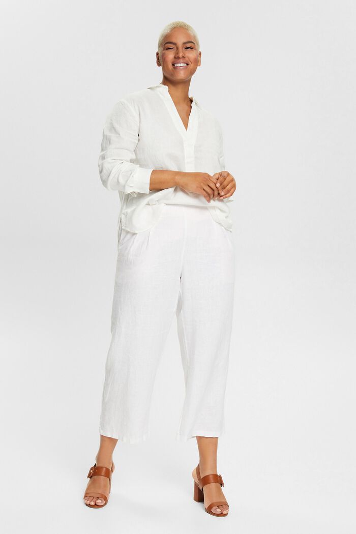 CURVY: pantalón culotte en 100% lino, WHITE, detail image number 6