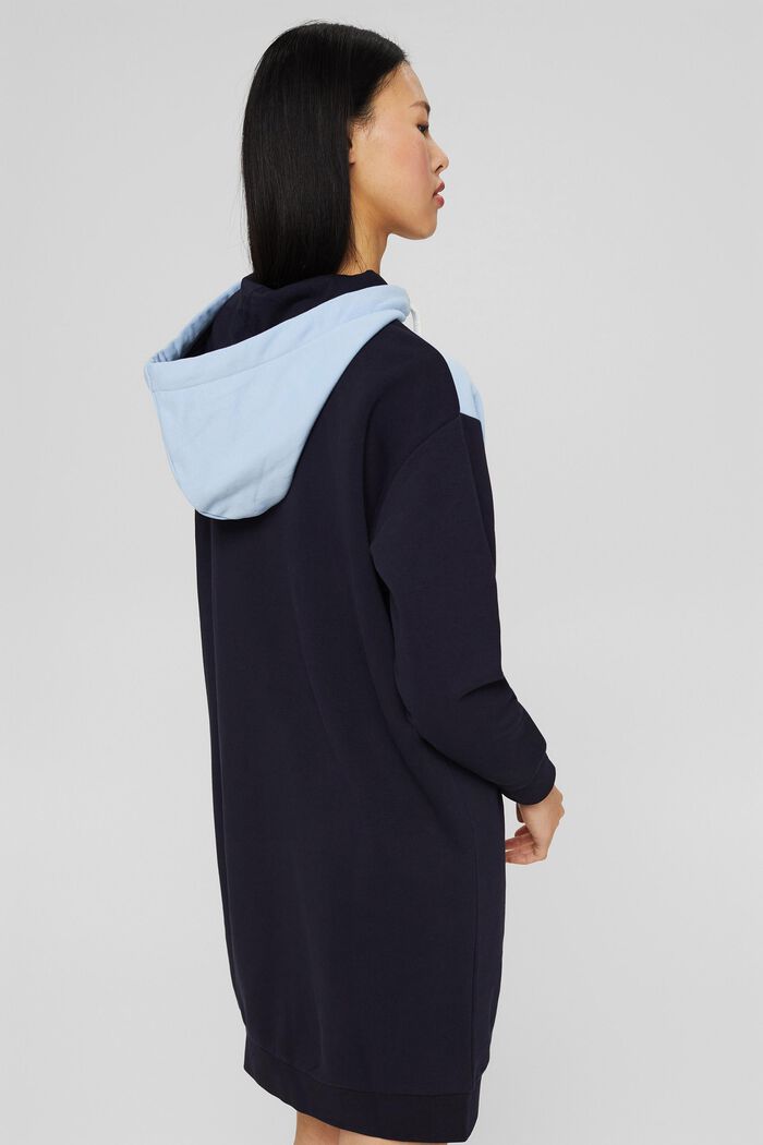 Reciclado: vestido estilo sudadera con capucha y diseño de bloques de color, NAVY, detail image number 2