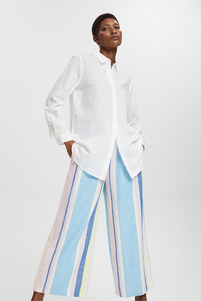 En mezcla de lino: pantalón culotte con diseño a rayas, LIGHT PINK, detail image number 5