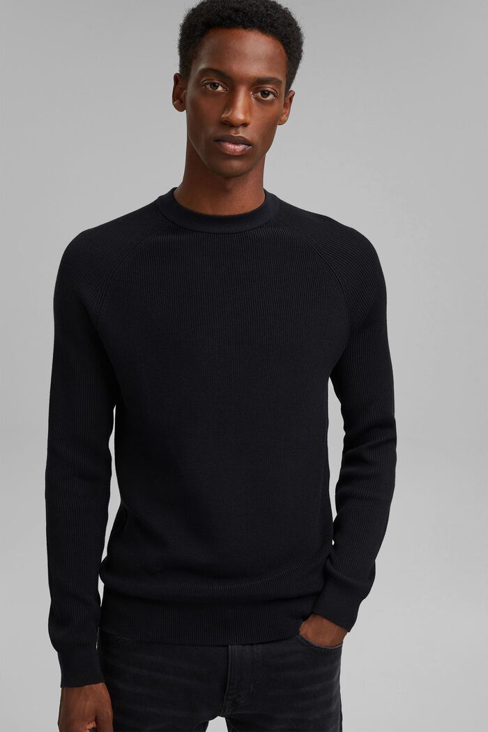 Jersey de cuello redondo, 100% algodón, BLACK, detail image number 0