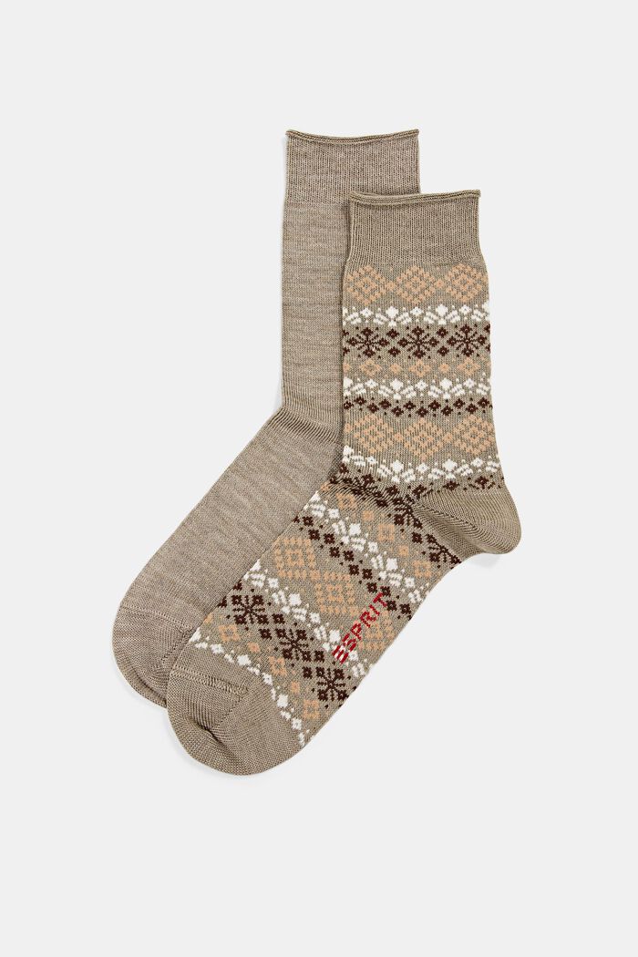 Pack de 2 pares de calcetines con diseño noruego, NUT MELANGE, detail image number 0