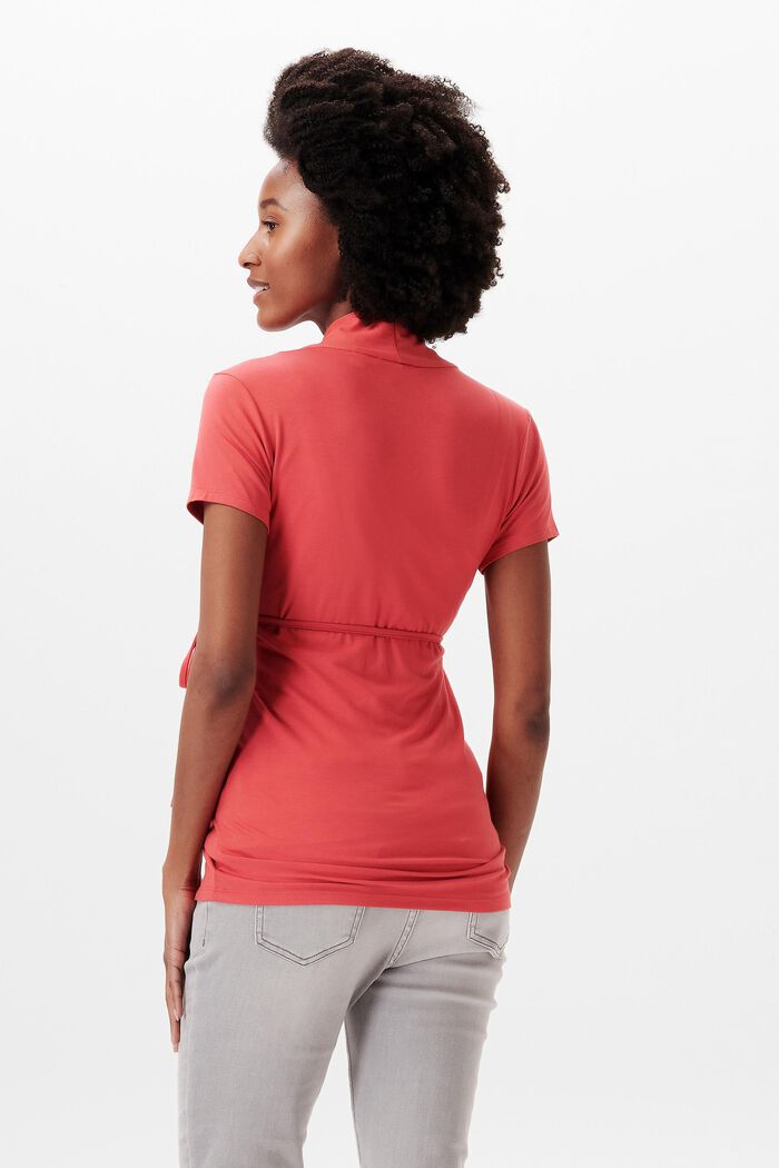 Camiseta con cuello en pico, LENZING™ ECOVERO™, RED, detail image number 3