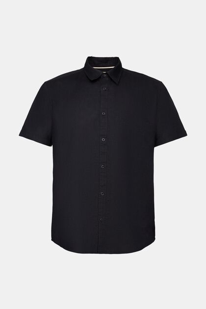 Camisa de manga corta confeccionada en una mezcla de lino y algodón, BLACK, overview