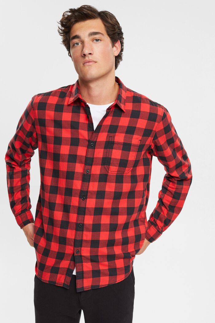 Camisa de franela en algodón sostenible con cuadros vichy, RED, detail image number 0