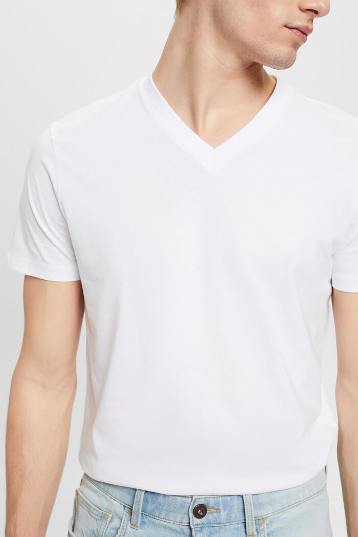Camiseta entallada de algodón con cuello en pico, WHITE, detail image number 2
