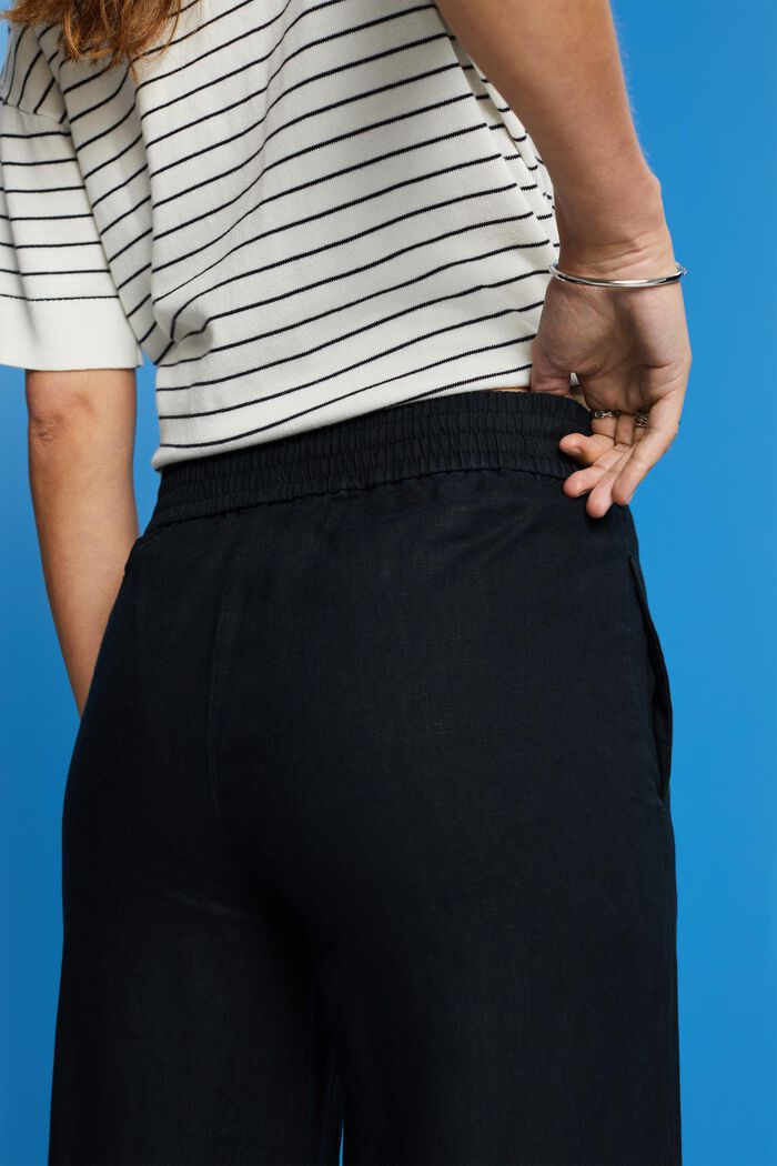 Pantalón de pernera ancha de lino sin cierre, BLACK, detail image number 4