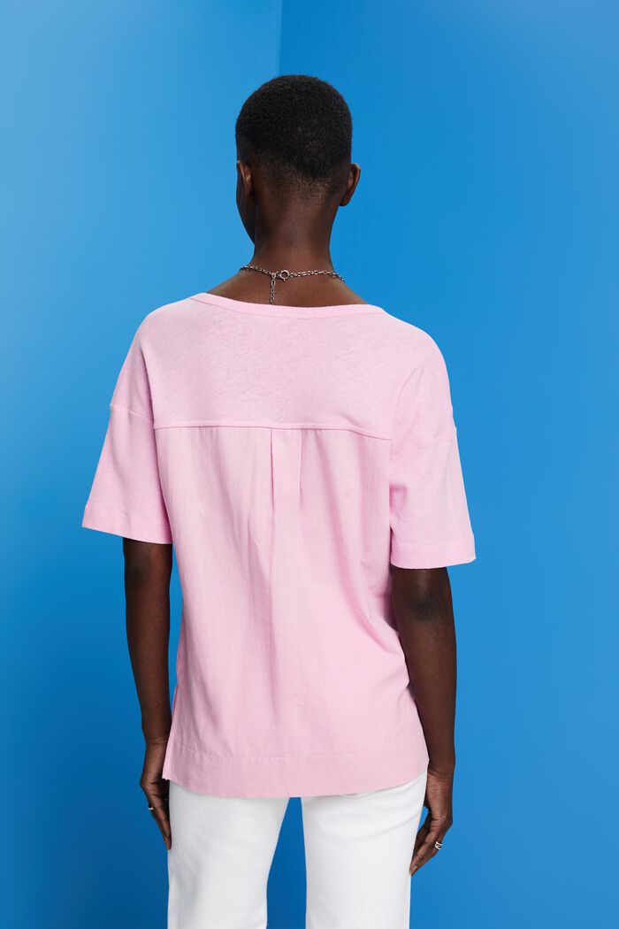 Camiseta de mezcla de lino con cuello en pico, LIGHT PINK, detail image number 3