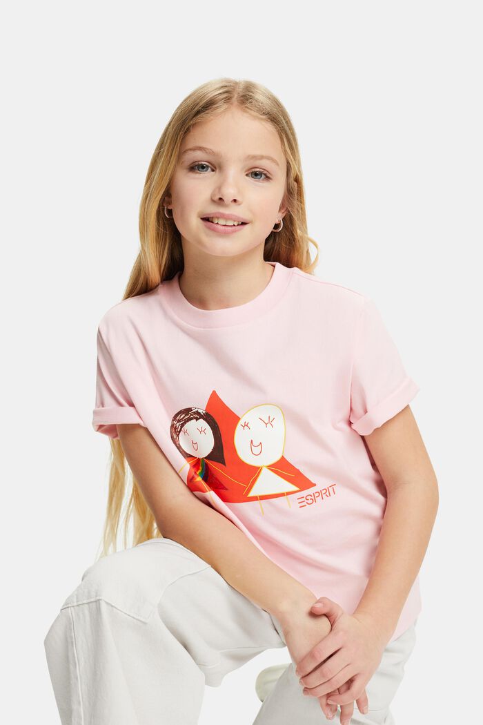 Camiseta en tejido jersey de algodón con diseño geométrico, PASTEL PINK, detail image number 0