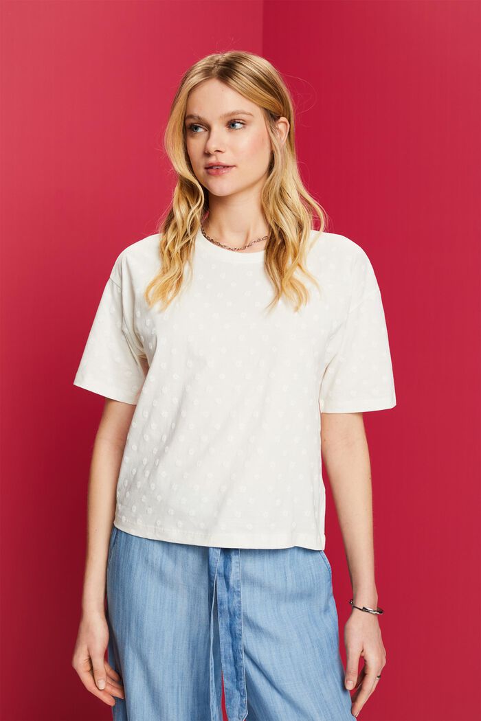 Camiseta con estampado a tono, 100 % algodón, OFF WHITE, detail image number 0