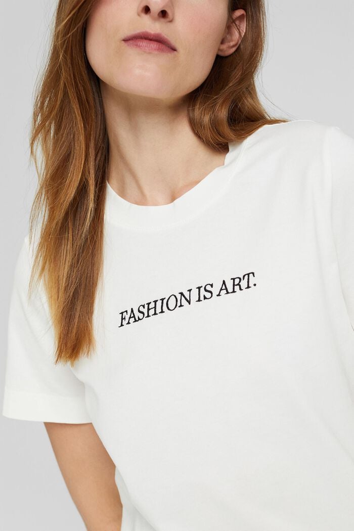 Camiseta con bordado, 100% algodón ecológico, OFF WHITE, detail image number 2