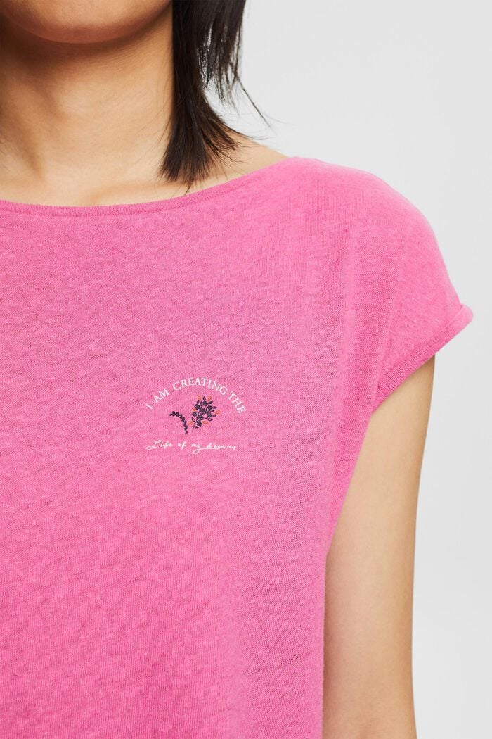 Con lino: camiseta con estampado pequeño, PINK, detail image number 2
