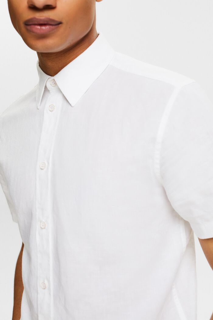 Camisa de manga corta en lino y algodón, WHITE, detail image number 3