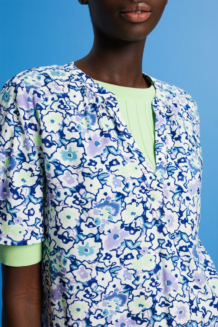 Blusa floral con abertura en el cuello, WHITE, detail image number 2