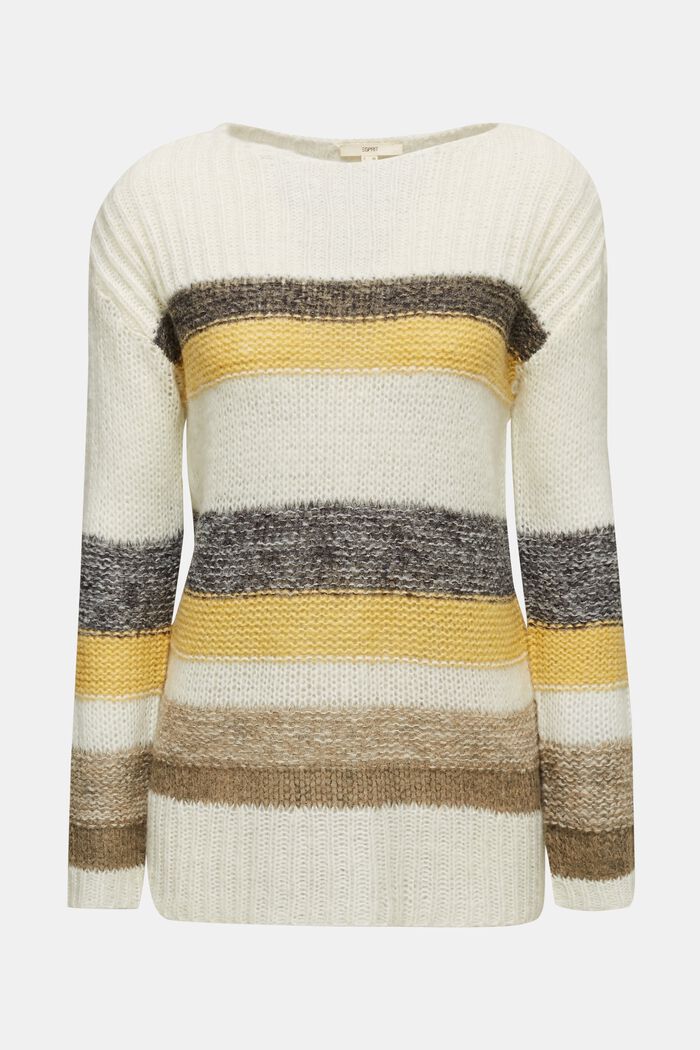 Con lana y alpaca: jersey largo con rayas, DUSTY YELLOW, detail image number 0