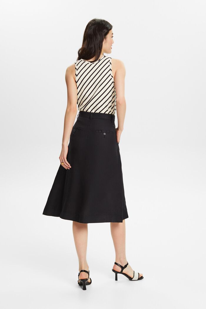 Falda midi de lino en línea A, BLACK, detail image number 2