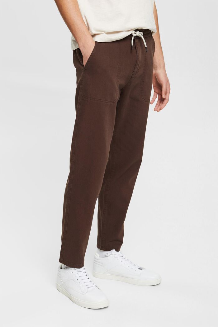 Con lino: pantalón con cordón en la cintura, BROWN, overview