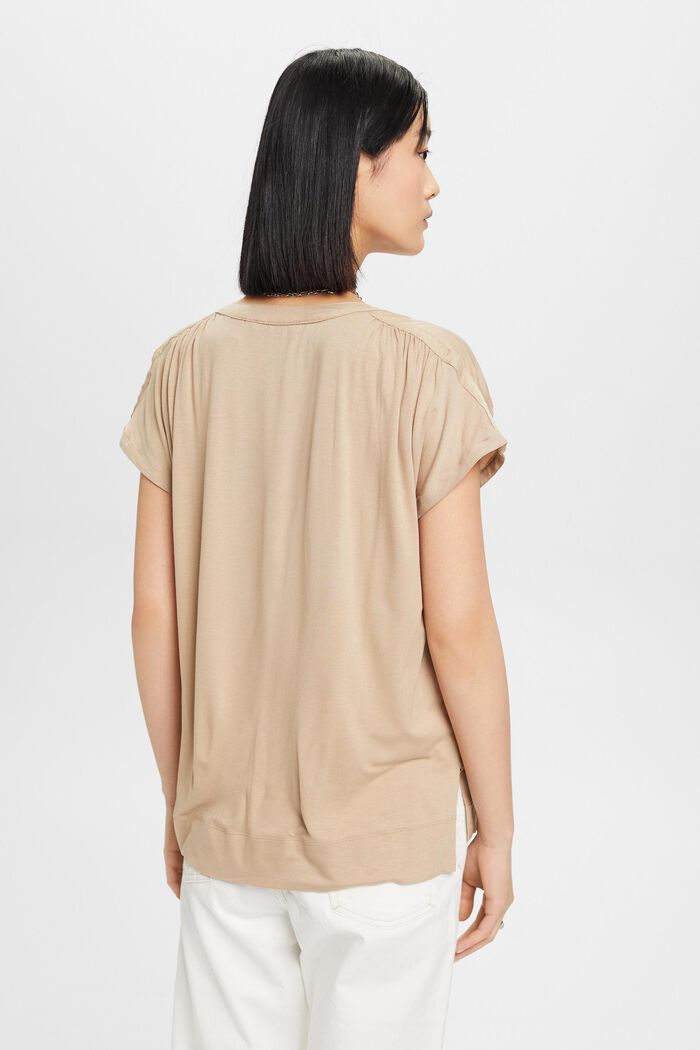 Blusa con cuello pico, LENZING™ ECOVERO™, TAUPE, detail image number 3
