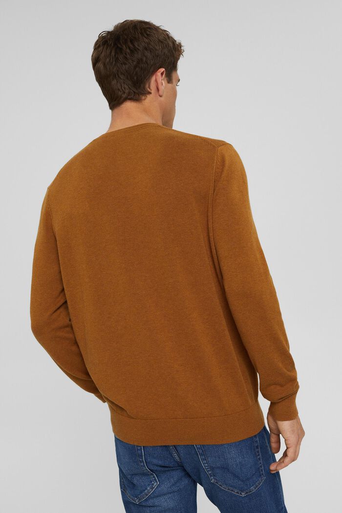 Jersey con cuello en pico, 100 % algodón Pima, CAMEL, detail image number 3
