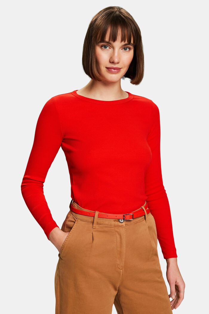 Camiseta de canalé con cuello redondo, RED, detail image number 0