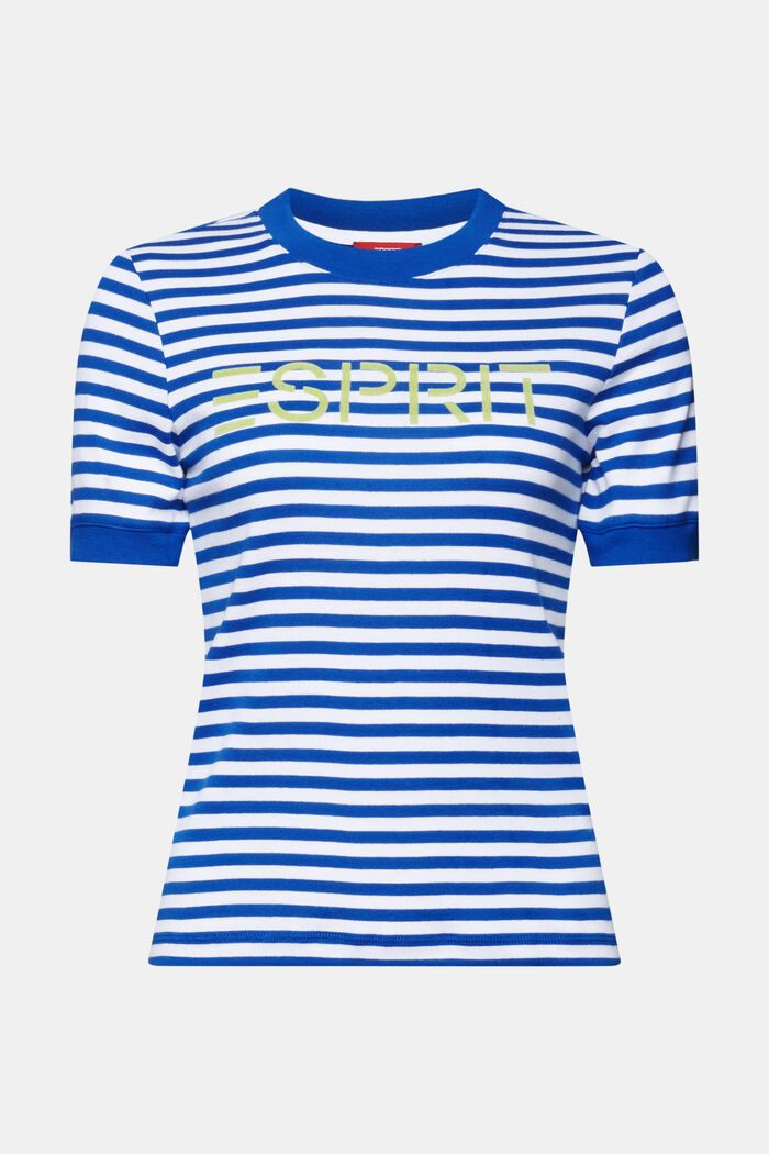 Camiseta de algodón con logotipo a rayas, BRIGHT BLUE, detail image number 6
