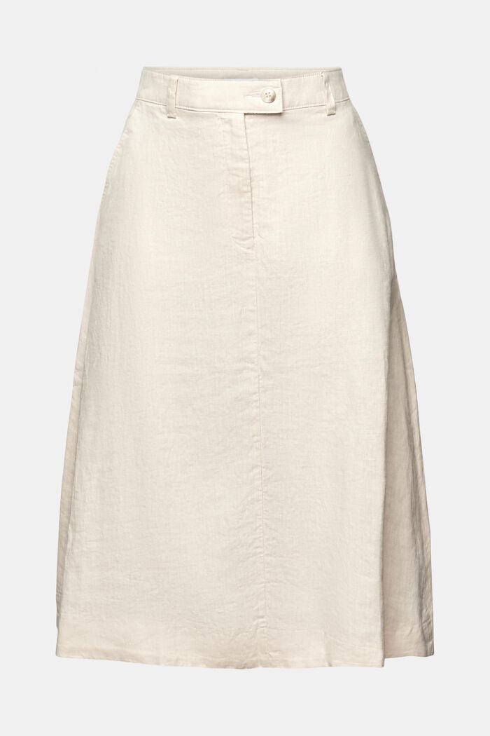 Falda midi de lino en línea A, CREAM BEIGE, detail image number 7