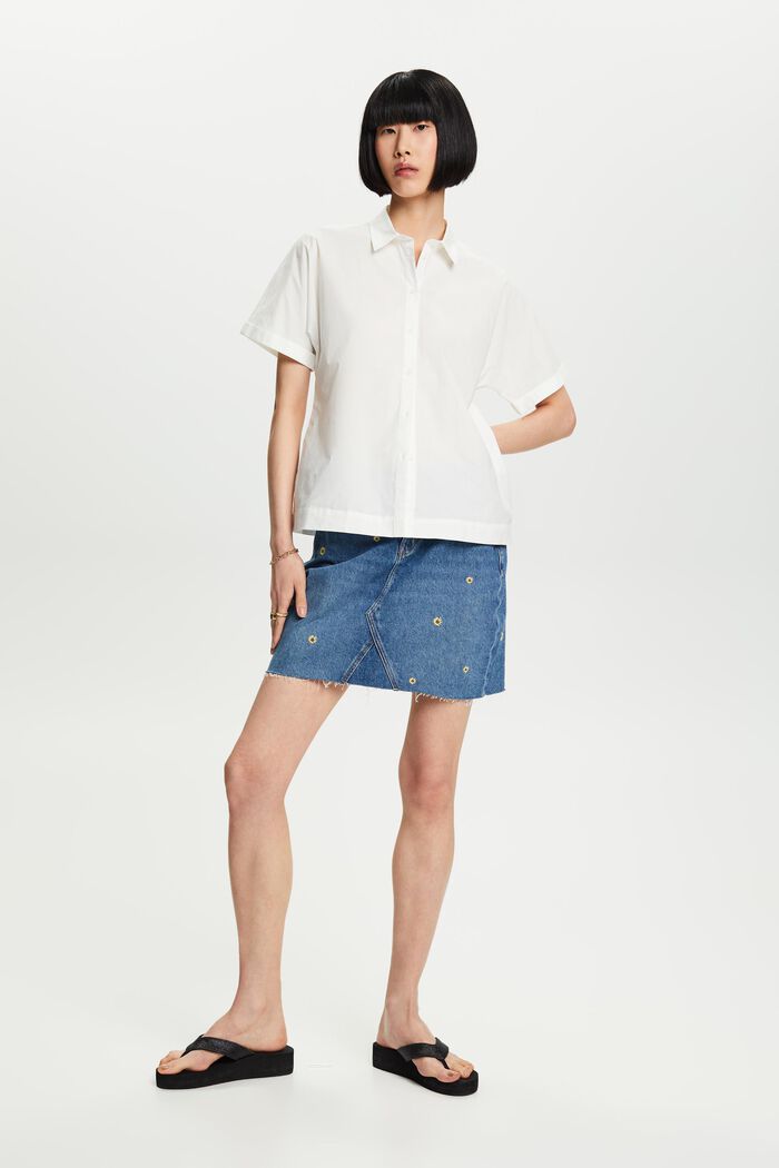 Camisa de popelina de algodón con manga corta, OFF WHITE, detail image number 6
