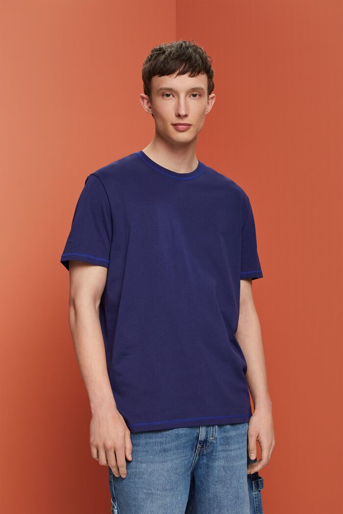 Camiseta de punto con costuras contrastantes, DARK BLUE, detail image number 0