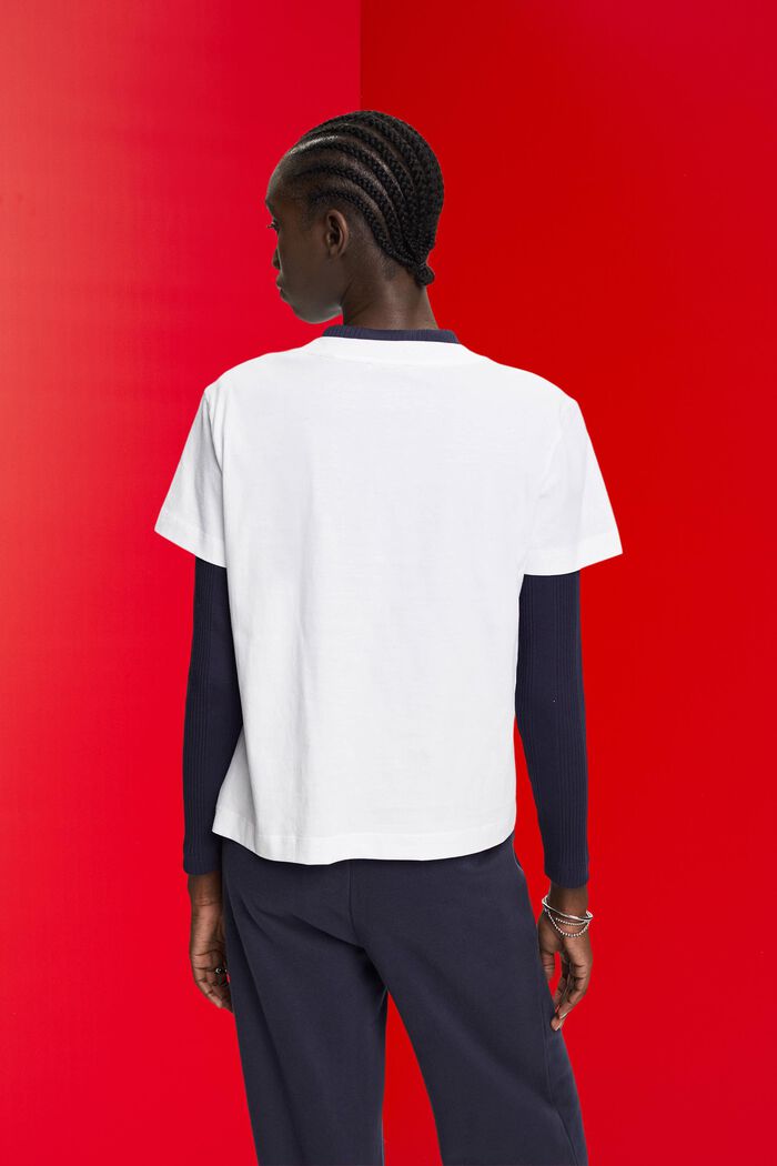 Camiseta de algodón con estampado de logotipo, WHITE, detail image number 3