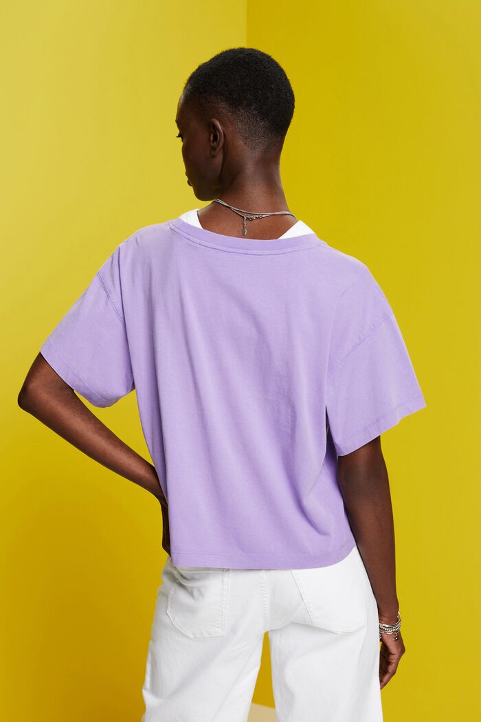 Camiseta de algodón con el cuello en pico, PURPLE, detail image number 3
