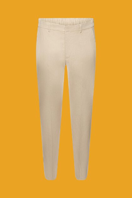 Pantalón de corte ajustado en mezcla de algodón y lino, KHAKI BEIGE, overview