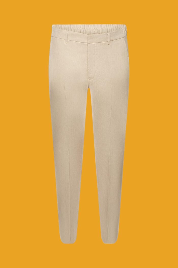 Pantalón de corte ajustado en mezcla de algodón y lino, KHAKI BEIGE, detail image number 6