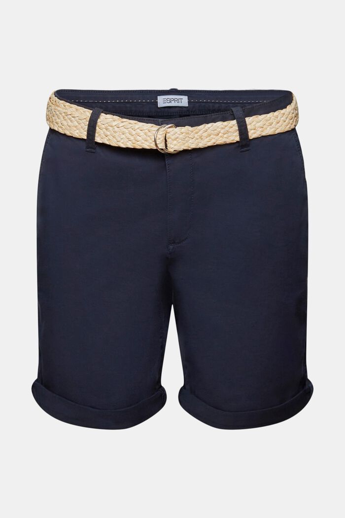 Pantalones cortos con cinturón trenzado de rafia extraíble, NAVY, detail image number 7