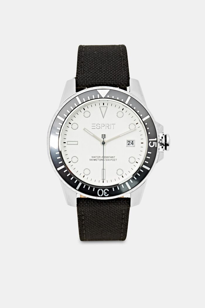 Reloj de acero inoxidable con pulsera textil, BLACK, overview