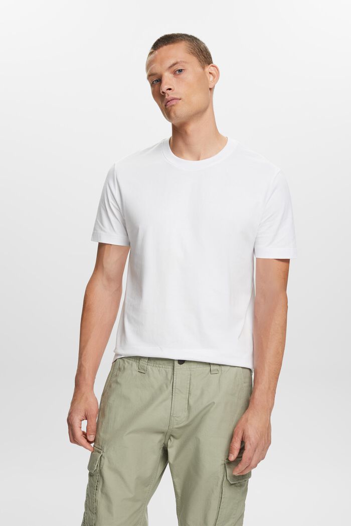 Camiseta de cuello redondo en tejido jersey de algodón Pima, WHITE, detail image number 0