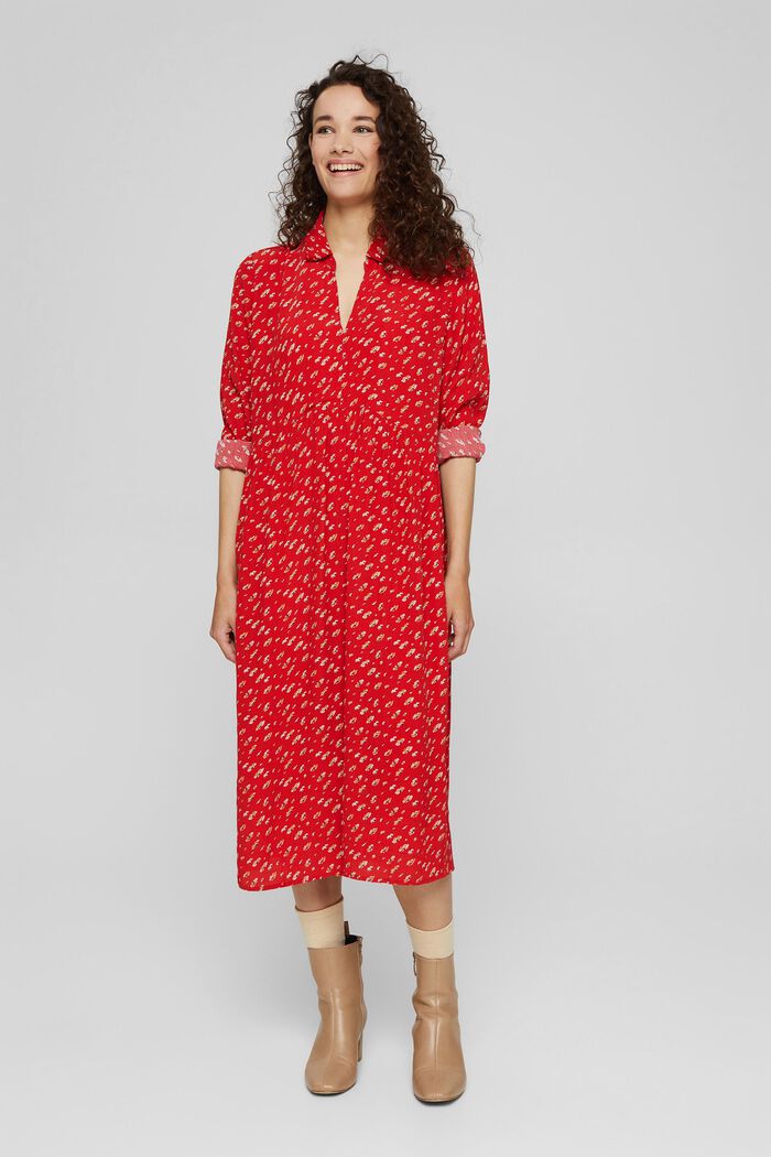 Vestido midi con estampado floral, LENZING™ ECOVERO™, RED, detail image number 0