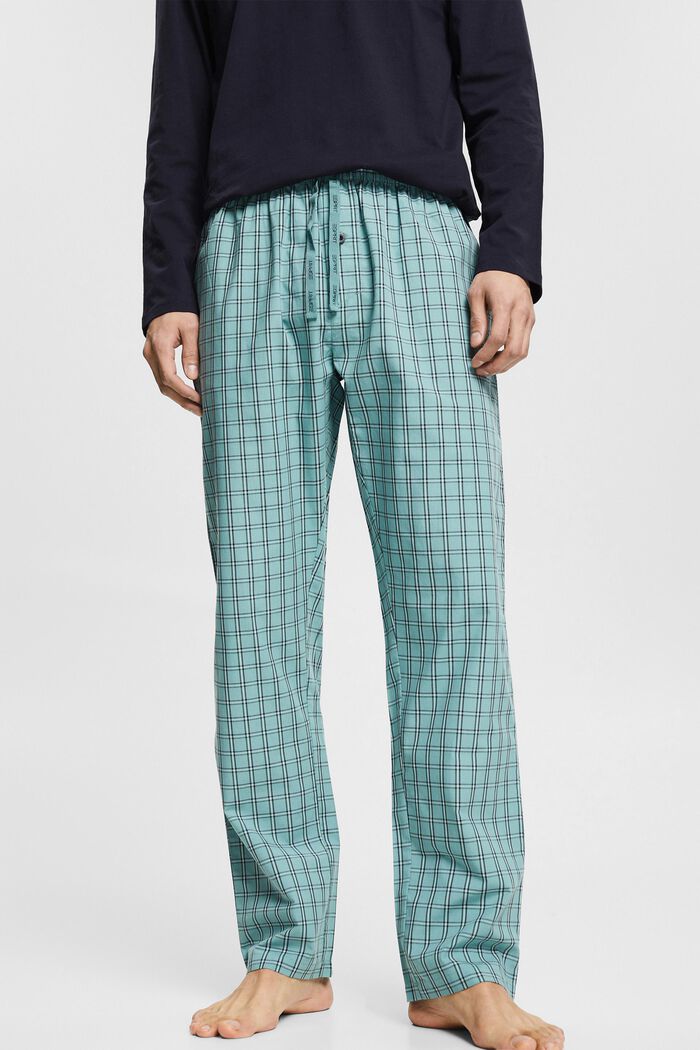Pantalón de pijama a cuadros de algodón, AQUA BLUE, detail image number 1