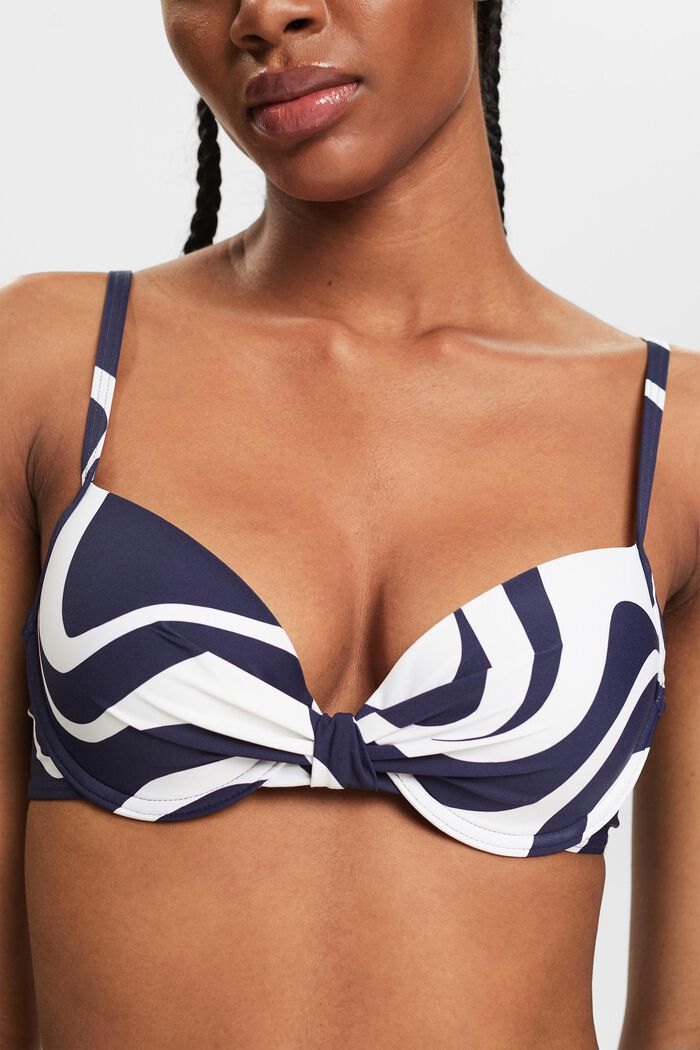 Top de bikini estampado con relleno y aros, NAVY, detail image number 1