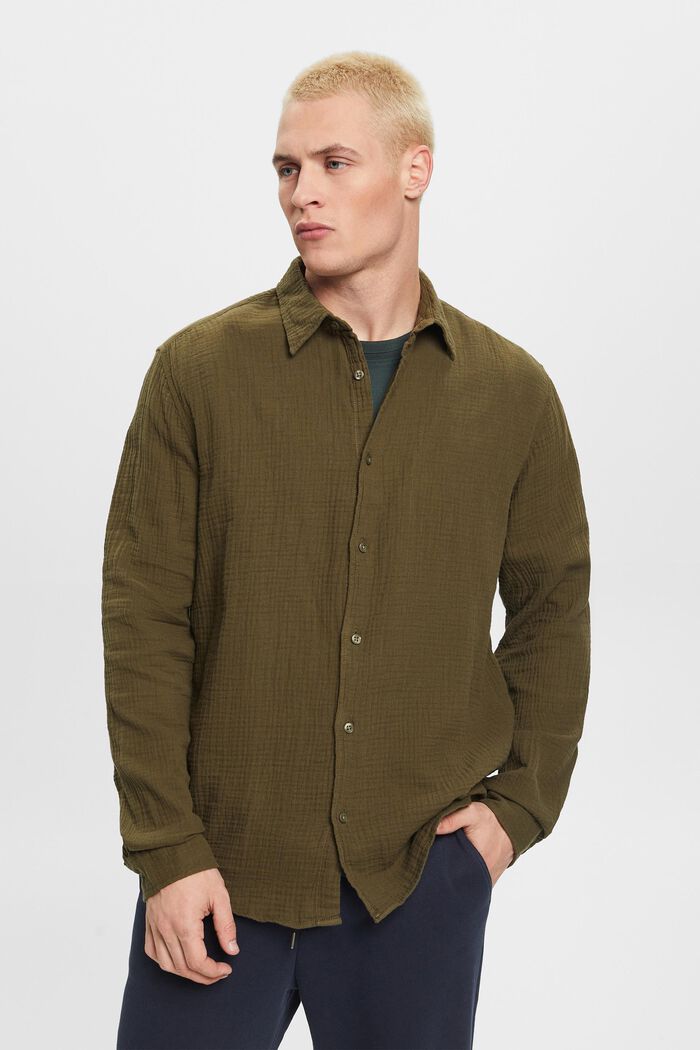 Camisa de muselina en algodón sostenible, KHAKI GREEN, detail image number 0