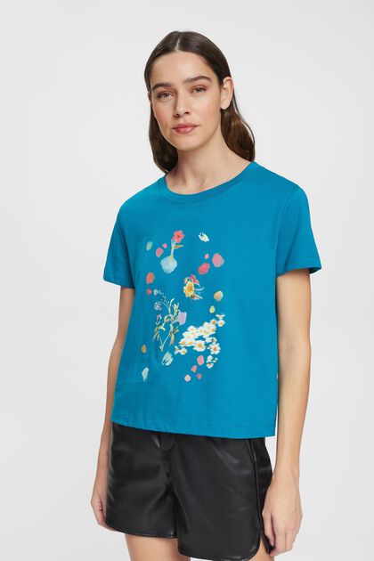 Camiseta con estampado de flores, TEAL BLUE, overview