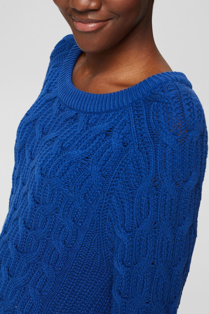 Jersey de punto trenzado en mezcla de algodón, BRIGHT BLUE, detail image number 2