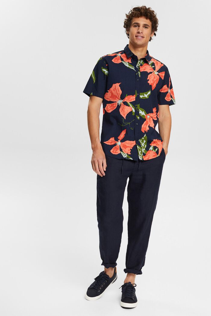 Camisa de sirsaca con estampado floral, NAVY, detail image number 1
